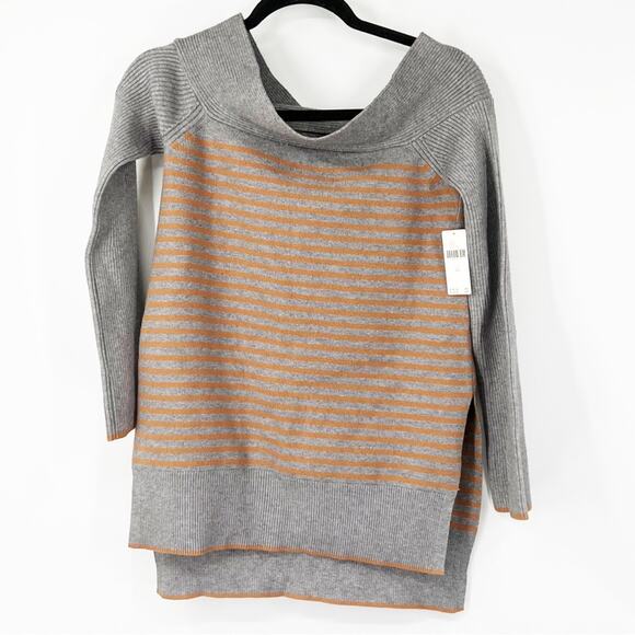 By Anthropologie Elise Ribbed Striped Off The Shoulder Sweater NWT - Picture 2 of 9